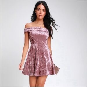Lulu’s Season of Fun Dusty Mauve Velour Crushed Velvet Skater Mini Dress